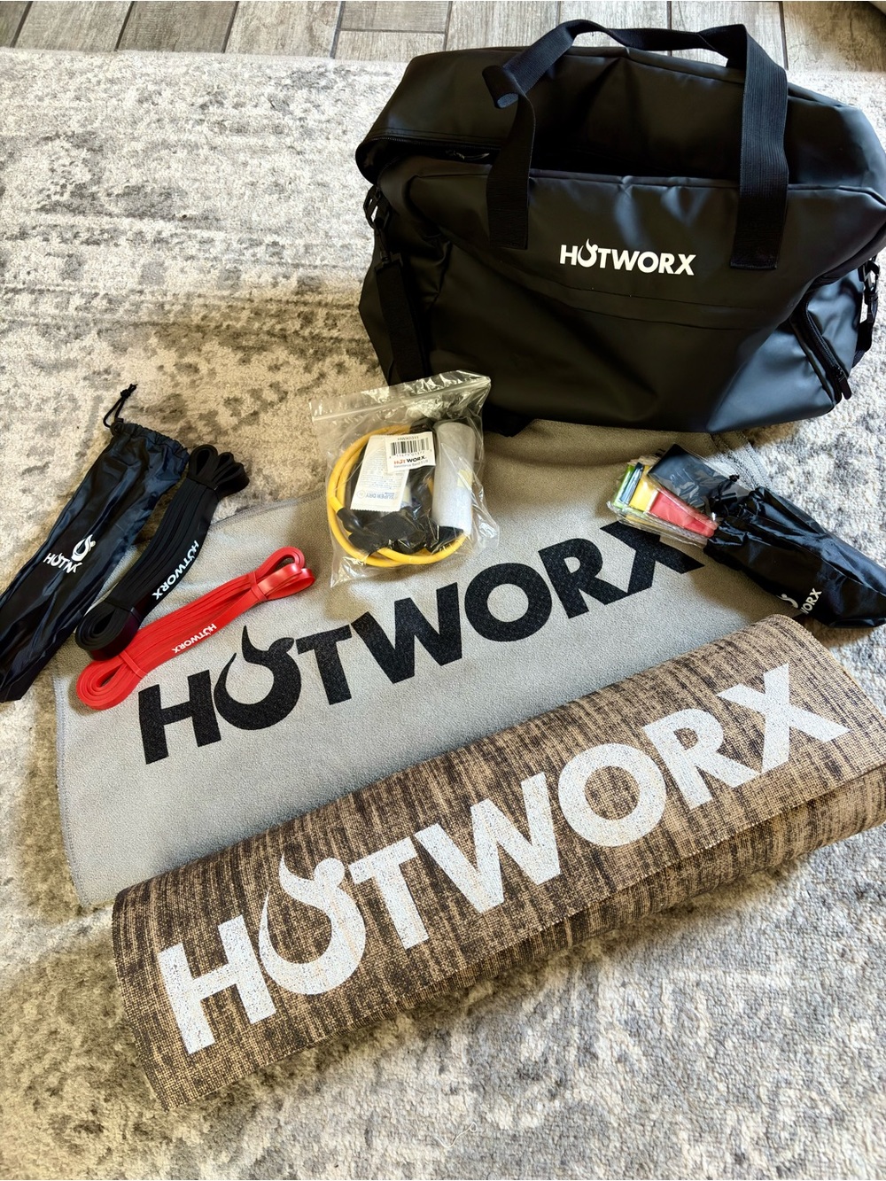 HOTWORX Women's Black Fitness Kit Bag with Mat,Towel and Accessories